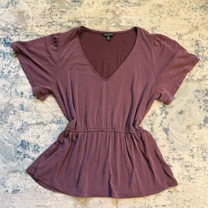 Lucky Brand Purple V Neck Flutter Sleeve Cinched Waist Medium Cute Coquette